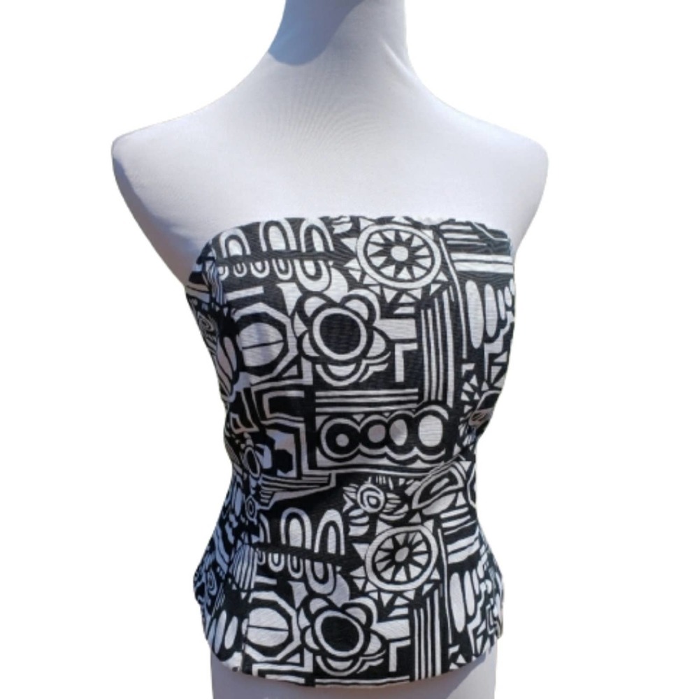 Strapless Top Textured Black White Zippered Back ANDRE OLIVER Sz 12